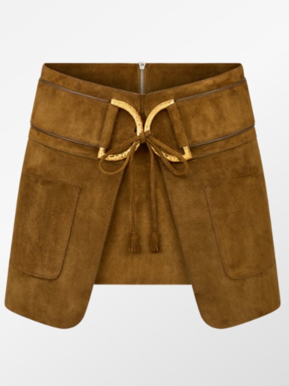 Tom Ford Velvet Suede Mini Skirt With D-Rings Detail Dark Chartreuse US 8/IT 42